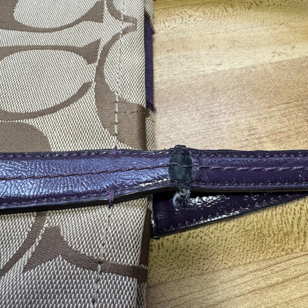 Coach Signature Jacquard Tote Bag Purple Patent Trim Khaki F25771 Handbag - Picture 5 of 8